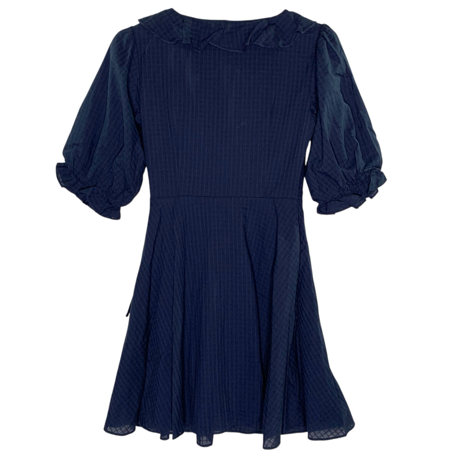 Love Bonito 4 New Lela Textured A Line Wrap Dress Navy Ruffle Coquette Feminine — image 3 of 8